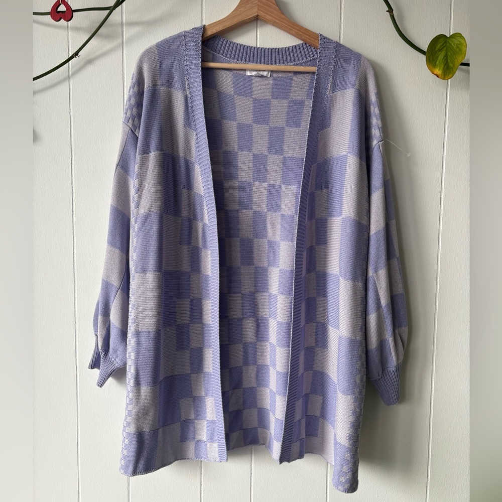 Lavender Checkered Women's Cardigan
